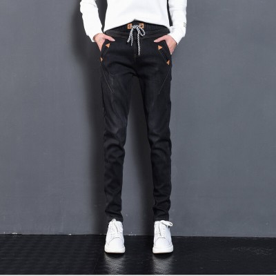 松紧腰高腰牛仔裤女式春秋韩式紧身裤宽松修身裤2021新款哈兰长裤